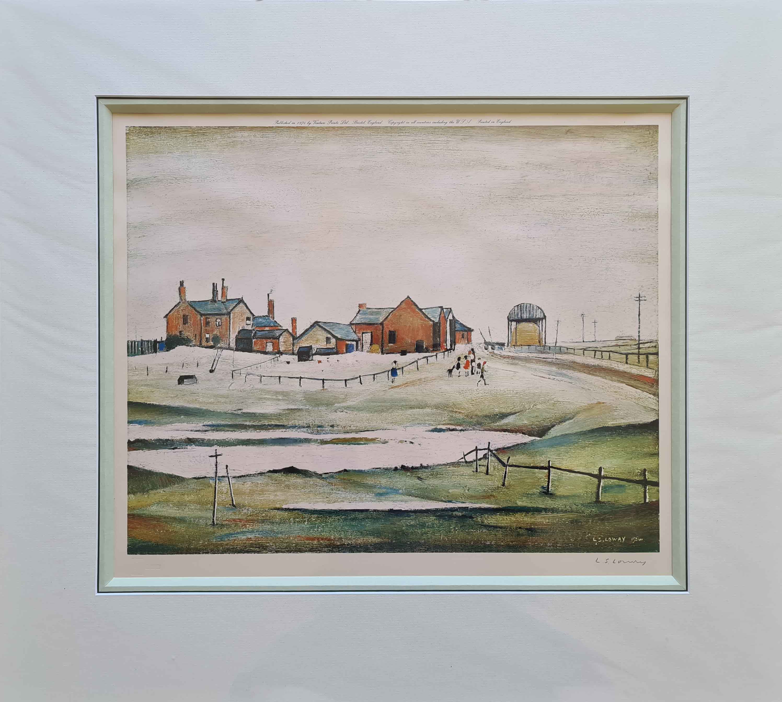 lowry landscape with farm buildings signed print lslowry