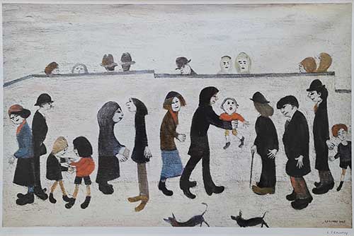 Lowry, prints, man holding child