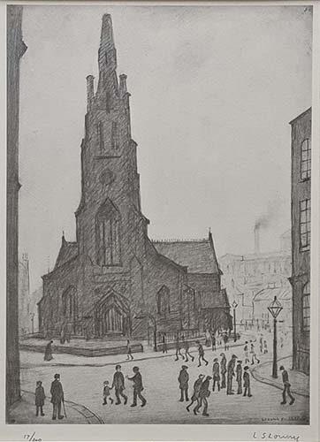 lowry, signed, prints, st. simon's church